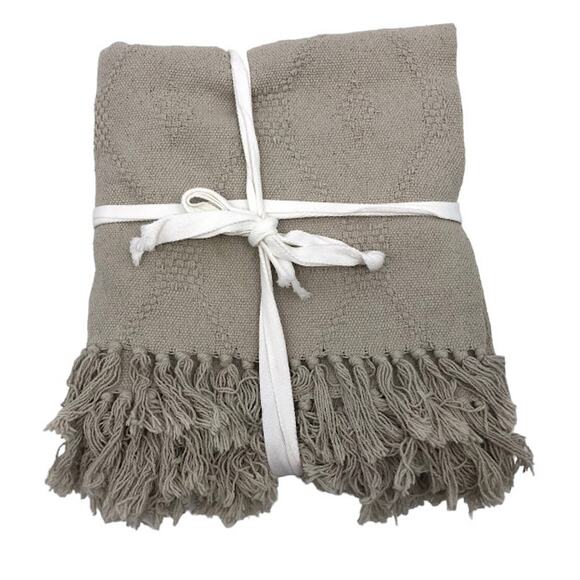 Modern Threads Throw Blanket 50 x 56 Fringe Tassel Diamond Lattice Cotton Gray - Picture 1 of 3